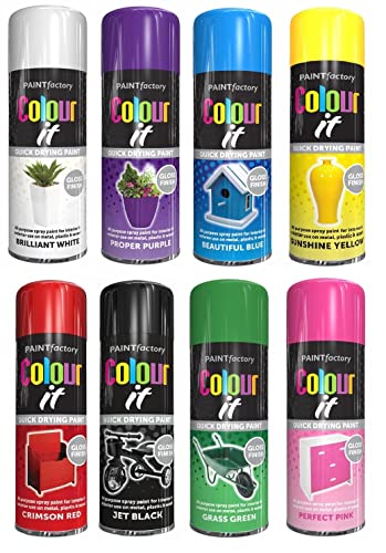 8 Cans Gloss Finish 400ml Multipurpose Aerosol Spray Paint Can For All Purpose Quick Drying Paint