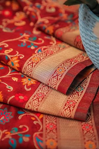 Image of DEVANGI Women's Woven Banarasi Silk Dupatta /Chunni For Women, Floral Print 1 Meter Wide and 2.3 Meter Length Printed Designer Dupatta /Chunni For Girls