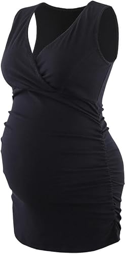 Miniatura 5 de Camiseta para lactancia materna ZUMIY, camisa para lactancia para embarazada, camiseta de tirantes Postparto de Doble Capa, cuello en V de algodón