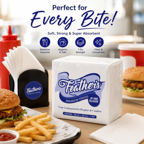 Image of Feather's Smartchoice Premium Tissue Paper Napkin 1Ply |100 pulls, Pack of 6, 30X30 cm | Naturally White | Cocktail Napkin, Super Strong & More Absorbent | Extra Soft
