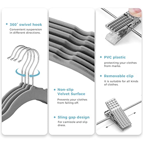 House Day Velvet Skirt Hangers 24 Packs Velvet Hangers With Clips Ultra Thin Non Slip Velvet Pants Hangers Space Saving Clothes Hangers For Skirts, Pant, Jeans (Light Grey) #TOP2