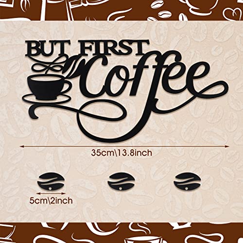 Image of Ferraycle Coffee Bar Decor Metal Rustic Sign Hanging Wall Art for Home Office Kitchen (But First Coffee)