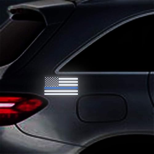 Miniatura 5 de Besby - 3 calcomanías reflectantes de la bandera de Estados Unidos, calcomanía de bandera estadounidense de línea azul delgada para automóvil,