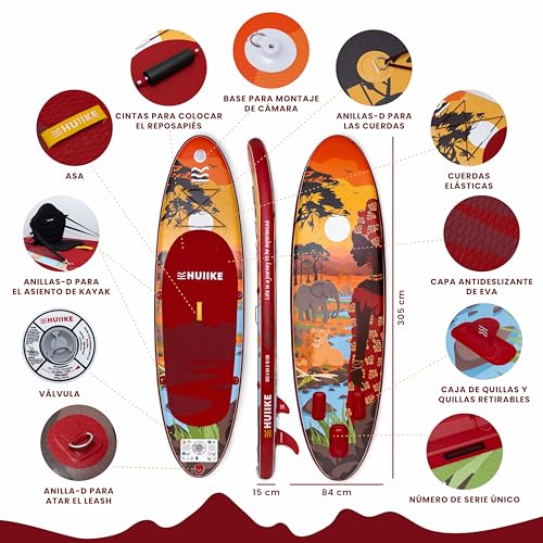 HUIIKE Tabla Paddle Surf Hinchable con Accesorios Incluidos, Remo, Quillas, Inflador. Stand Up Paddle Board Gran Estabilidad y Resistencia. 305 x 84 x 15 cm, Soporta hasta 130 kg - imagen 2