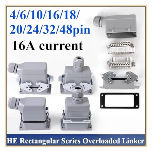Conector industrial resistente HDC-HE 32 pin con salida lateral impermeable de 500V 16A 3