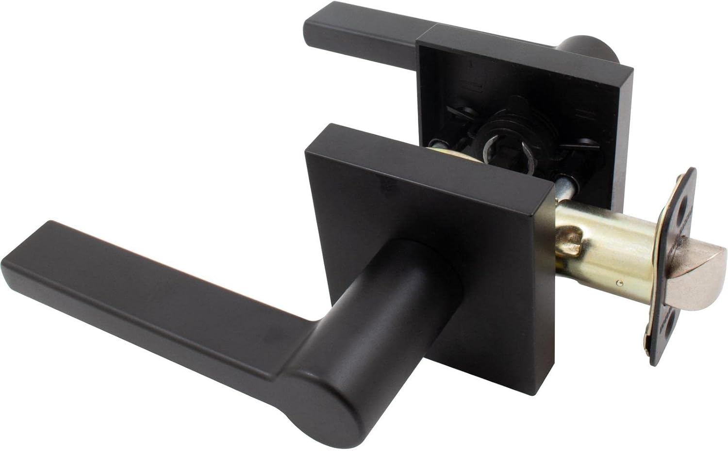 Stone Harbor Hardware Vienna Door Lever with Square Rosette, Privacy (Bed/Bath) Latch, Matte Black