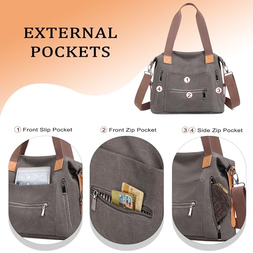 DOURR Women Canvas Shoulder Handbags Casual Cross body Bag Work Travel Commuter Tote4