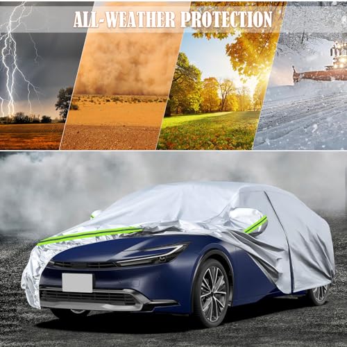 Image of Waterproof Car Covers Replace for 2004-2025 Toyota Prius, 6 Layers Silver All Weather Custom-fit Car Cover with Zipper Door & Windproof Bands for Snow Rain Dust Hail Protection