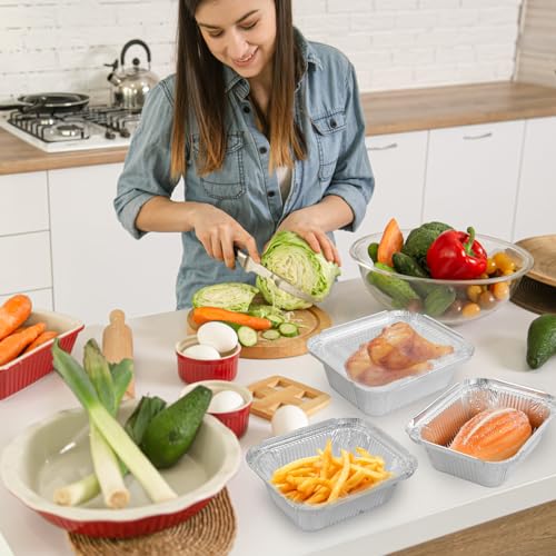 50 Pack Aluminum Foil Pans with Clear Lids, Disposable Food Containers for Meal Prep, Oven Safe Take Out Containers with Lids, Freezer Meal Prep Containers for Baking and Storage by Outryth - Used condition - Image 4