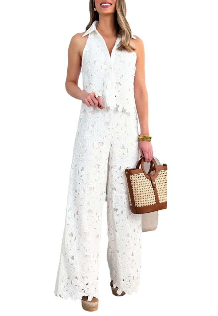 NIFTRIRY 2 Piece Sets for Women Summer Tank Crop Top with Wide Leg Pants Two Piece Lounge Set