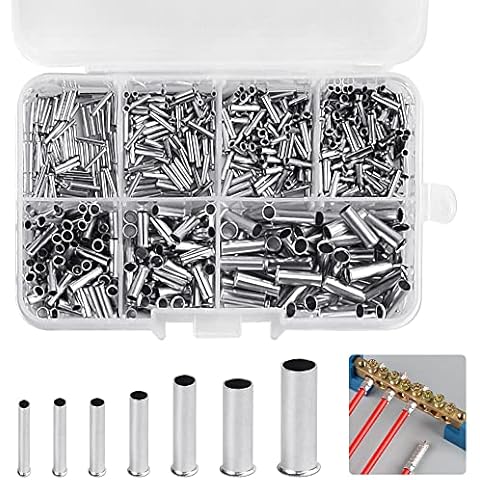 DIKEBAO 600Pcs Wire Ferrules Kit 10-22 AWG Non-Insulated Ferrule Crimp Terminals Wire End Copper Crimp Pin Cable Ends Connectors End Butt Connector Mini Bare Tube Ferrule for DIY Electrical Project Cover