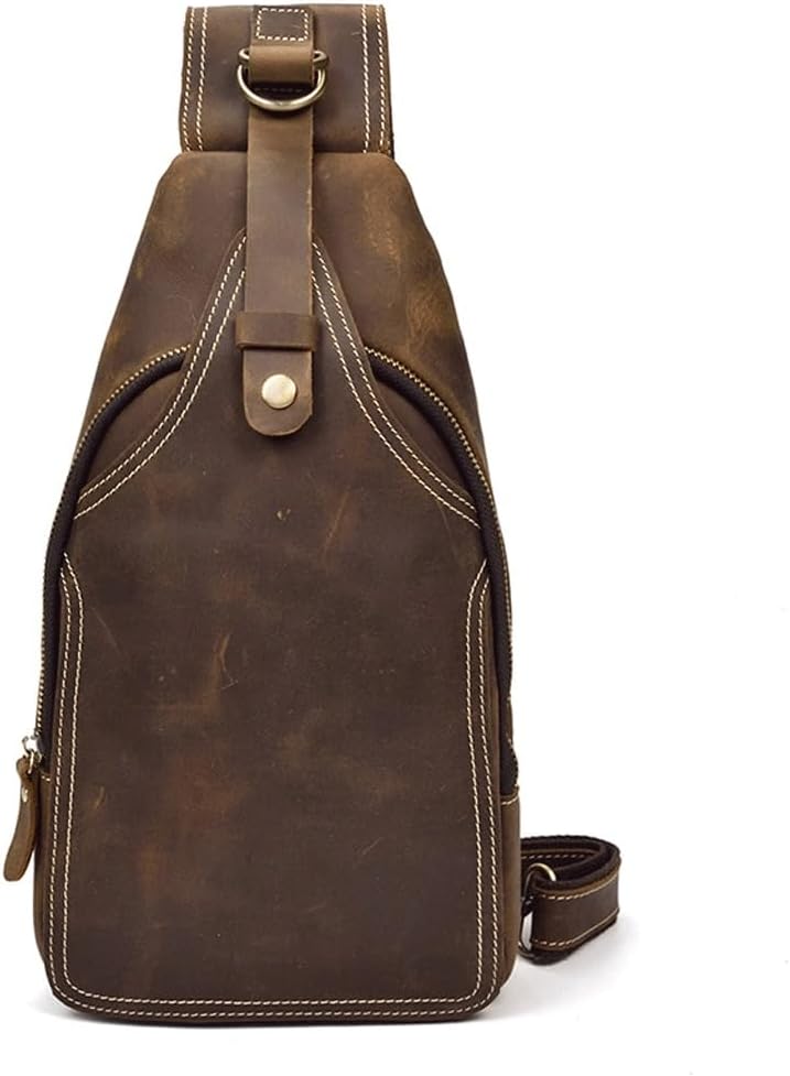 Chest Bag Vintage Crazy Horse Leather Crossbody Travel Shoulder