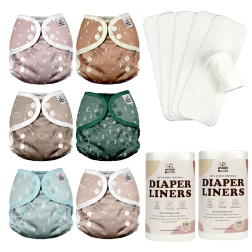 Image of Mama Koala Reusable Adjustable Cloth Diaper Covers Size S, with 6pcs 5-Layer Bumboo(No Microfiber) Inserts, and 2 Rolls Natural Liners