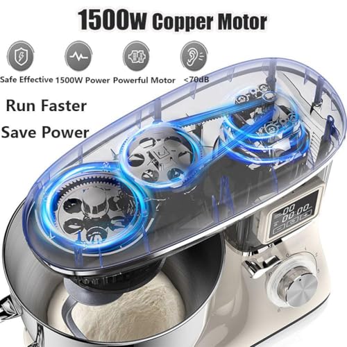 Electric Stand Mixer with 6 Speeds, 1600W Power, Tilt-Head Design, Includes Stainless Steel Bowl, Beater, Dough Hook, Whisk, and Digital LED Screen for Home Baking - Image 6