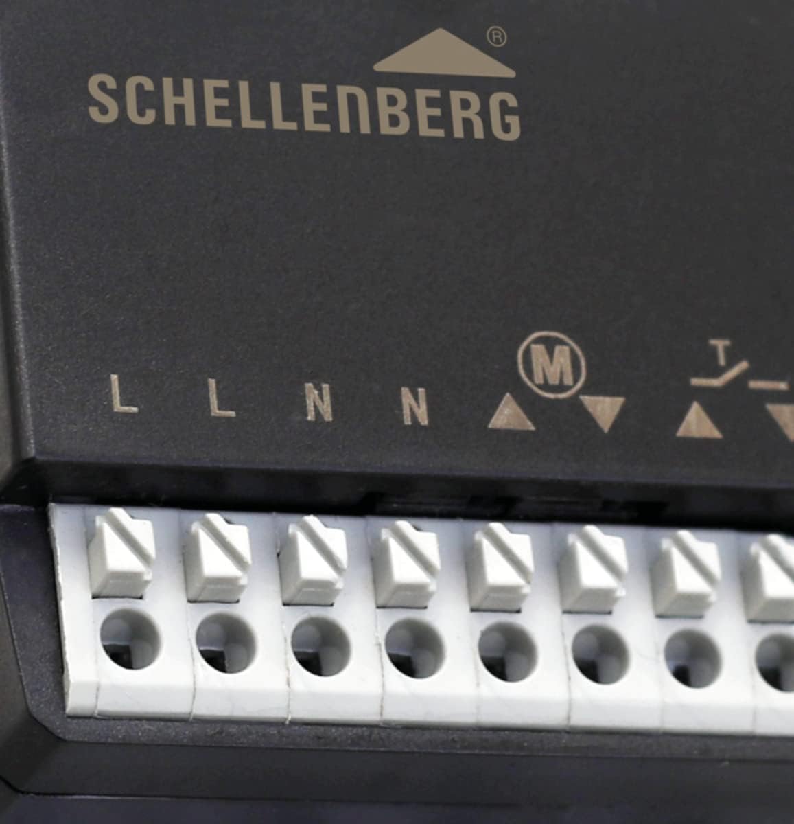Close-up of Schellenberg 20018 Wireless Receiver Module electrical terminals