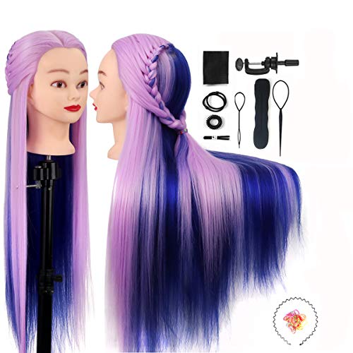 Cabeza de Maniquí, MYSWEETY 26 100% Cabello Sintético Practicas Formación Muñeca de La Cosmetología Práctica Maniquí Muñeca para Peluquería con Abrazadera de Mesa + Accesorios de Peinado DIY