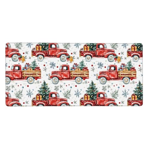 Tapis de souris de jeu camion rouge de Noël avec base caoutchouc et bords cousus pour bureau