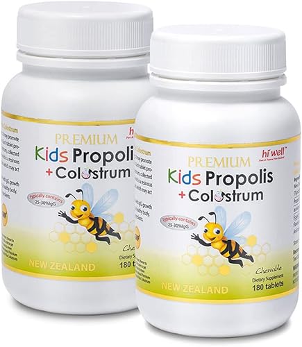 Hi Well Premium Kids Propolis Plus Grass-Fed Calostro 180 Tabletas (Paquete de 2)