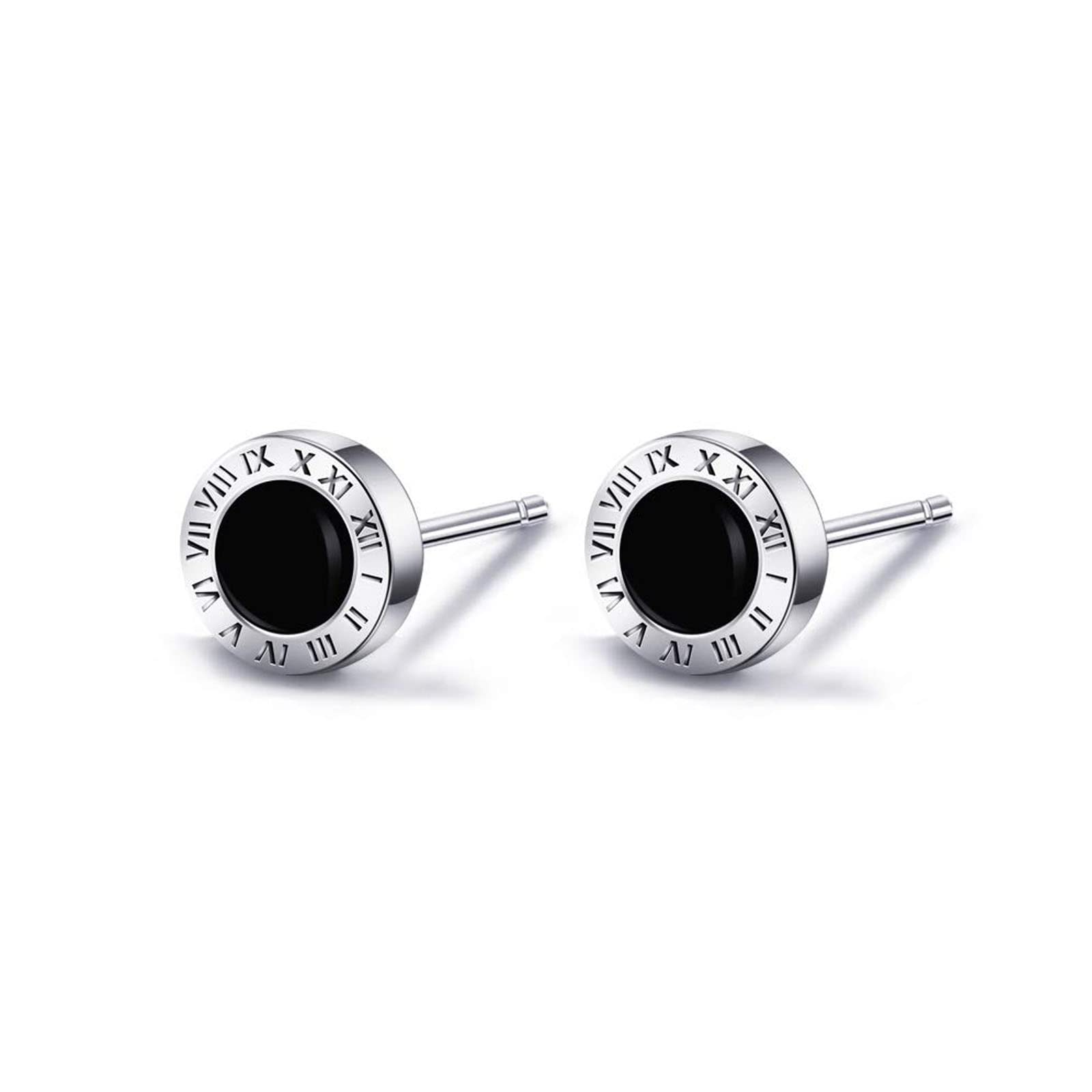 immobird Pendientes Hombre,Pendientes Mujer Plata De Ley 925 Pendientes Negros Pendientes Unisex Para Hombre Mujer -6mm