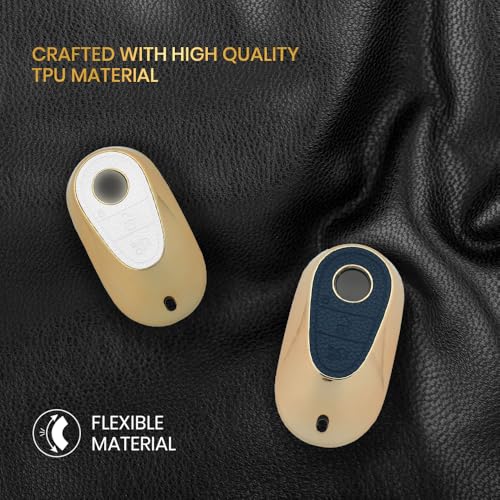 Image of Keyzone Litchi Leather Textured TPU Key Cover & Keychain for S-Class, G-Class, E-Class 2022 Onwards, 3 Button Smart Key (Blue)