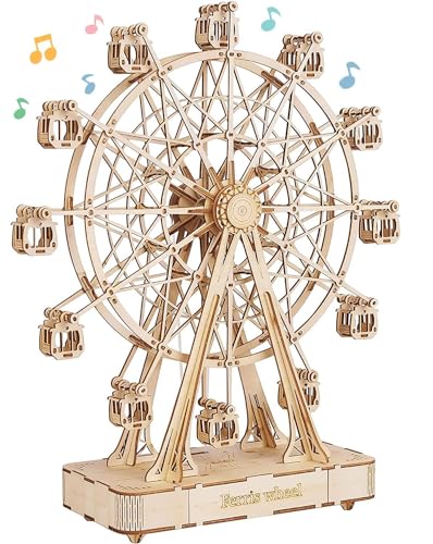 RoWood 3D Wooden Puzzle Ferris Wheel Music Box - Wooden Model Craft Kits for Adults and Teens to Build - Mechanical Building Model Kit - Unique Gift for Adults on Birthday/Christmas