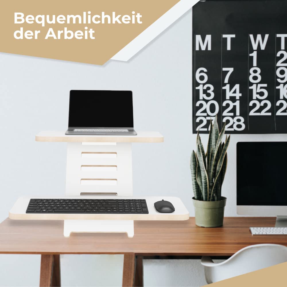 Stehschreibtisch Aufsatz | Stehpulte | Stehpult Holz | Laptopständer | Ständer | Stehtisch Aufsatz | Rednerpult | Schreibtischaufsatz | Stehpult Höhenverstellbar | Made in EU (Weiß)