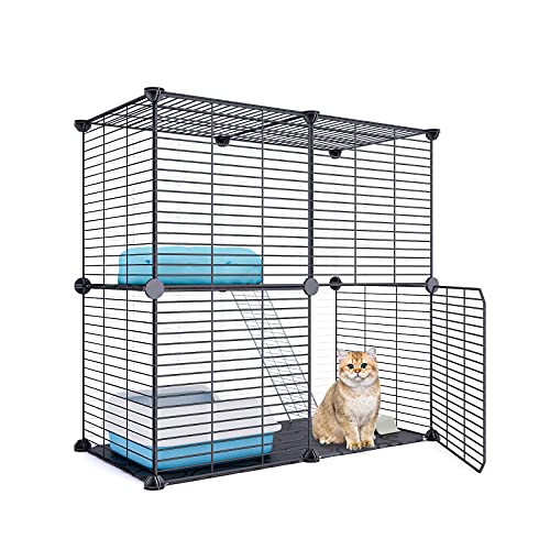 Eiiel Small Animal Cage with Dense Dense Metal Wire , 1x2x2 Cat Kitten Ferret Crate , Kennels ,Pet Playpen Indoor for Rabbit Puppy Guinea Pig, Bunny and Chinchilla ,28L x 14W x 28H Inch