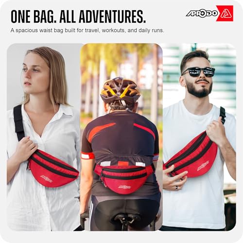 Image of Aprodo Chest & Waist Bag for Men and Women, Hands-Free Fanny Pack Bumbag with 3 Zippered Pockets, Easy Carry Phone Wallet & Cards Beltbag for Sports, Travel, Jogging, Cycling and Workout (Red)