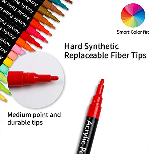 Acrylic Paint Markers, 36 Colors Medium Point Acrylic Paint Pens Set, Permanent Water Based, Great for Rock, Wood, Fabric, Glass, Metal, Ceramic, DIY Crafts and Most Surfaces by Smart Color Art