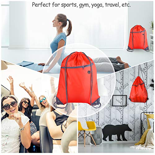 Image of KUUQA 12Pcs Drawstring Backpack Bags Bulk with Zipper Pocket Christmas Gift Bag(Red)