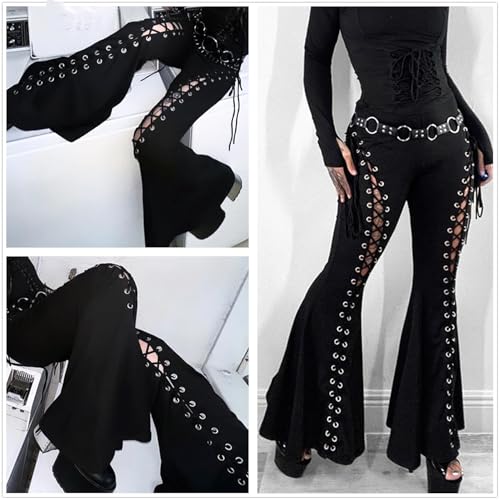 Women’s High Waist Rave Mesh Sheer Pants Flared Bell Bottom Pants for Rave Festival Dance Clubwear3