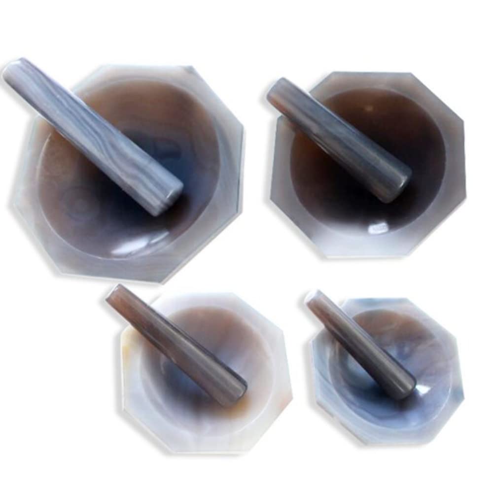 SagaSave Mörser und Stößel, 40mm / 50mm / 60mm / 70mm / 80mm Innendurchmesser Natürliche Achat Brecher Küchenwerkzeug