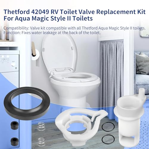 Image of 42049 RV Toilet Water Valve Kit for Thetford Aqua-Magic Style II - Complete Replacement Set with Reinforced Flange Seal to Stop Leaks - Fits Permanent Toilets (2008-2025)