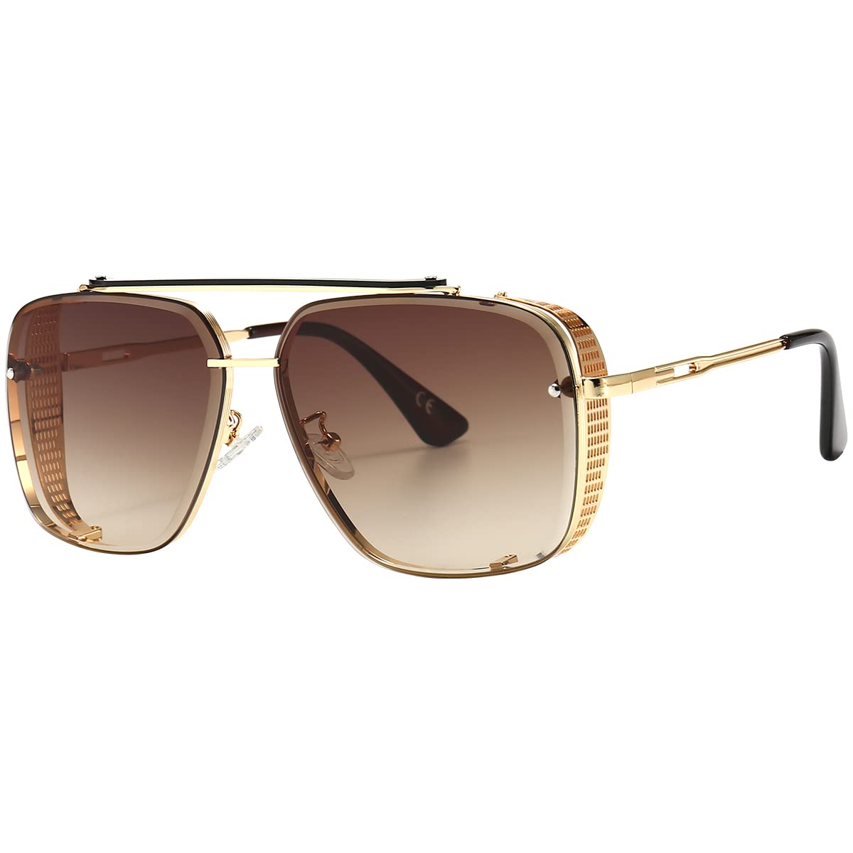 Dollger Oversized Square Aviator Sunglasses for Men Fashion Metal Frame Vintage Gradient Shades Sunglasses UV400 Protection