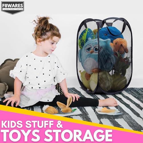 Image of F8WARES 2PK 75 Litres Nylon Mesh Foldable Laundry Basket for Clothes - Odourless Breathable Laundry Bag for Clothes with Carry Handles - Kids Toy Baskets For Storage & Dirty Cloth Basket Hamper Pink