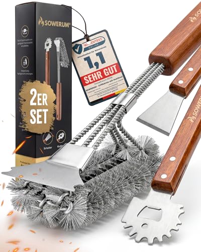 5 in 1 Grillbürste Edelstahl mit Schaber [TESTSIEGER] kompatibel mit Weber Grill Zubehör für gasgrill gusseisen - BBQ Set Grillreiniger bürste für Gussrost - Grillen Geschenke für männer grillzubehör