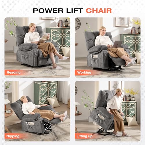 Image of MAHOMICO Power Lift Recliner Chair for Elderly with Vibration Massage and Lumbar Heating, Electric Lift Recliner Sofa with USB Charging Port and Side Pocket for Living Room Comfort