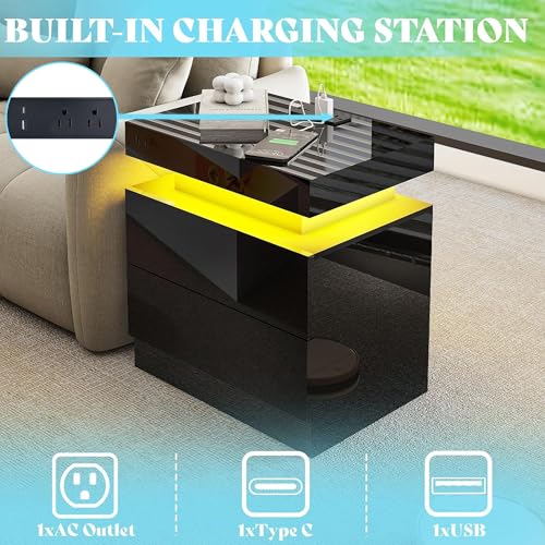 image for AMERLIFE 3-Piece High Gloss Living Room Table Set, Includes Modern LED