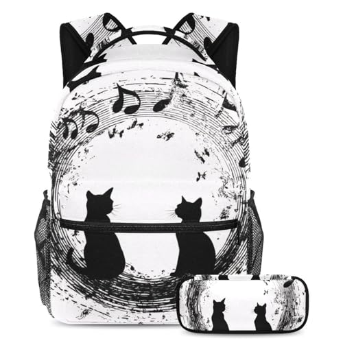 Sac d'école notes de musique 2 pièces avec trousse pour élèves et ados