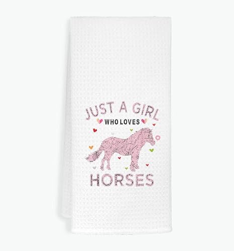 EXUQO Just A Girl Who Loves Horses Absorbent Kitchen Towels 16 x 24 Inches,Pink Horse Dish Towels Hand Towels Bath Towels for Kitchen Bathroom,Horse Lovers Girls Gifts,Horse Rider Gifts for Girls