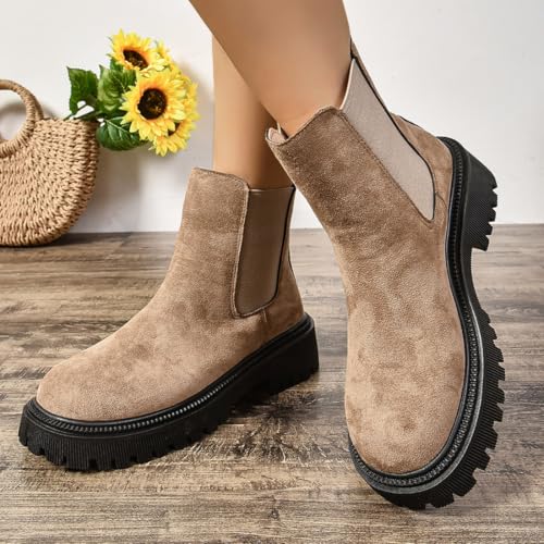 Harssidanzar Womens Chelsea Boots Comfort Thick Sole Chunky Heel Non-Slip Ankle Boots SL204US3