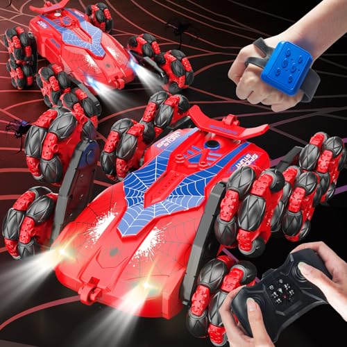 Fjärrstyrd bil, fjärrstyrd bil från 4 6 8 10 år, 8WD RC bil med handkontroll, RC Stunt Drift Car med LED-ljus och spray, leksak gåva från 4 5 6 7 8 år pojkar