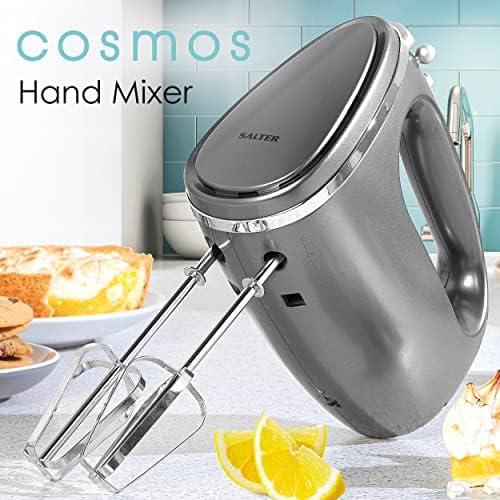 Salter EK4249GUNMETAL Electric Hand Mixer/Whisk, With Beaters And Dough Hooks Attachments, 5 Adjustable Speed Settings & Turbo Mode, Food Mixing/Beating/Whipping, Cosmos Collection, Grey, 300 W