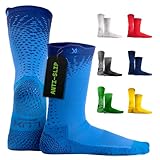 LUX Sports Grip Socks for Soccer, Football & Baseball Cleats - Ankle-High Unisex Adult US 6-11, Blue - DualGrip Anti Slip Soccer Cleat Socks with 360-Degree Arch & Ankle Compression - Moisture-Wicking