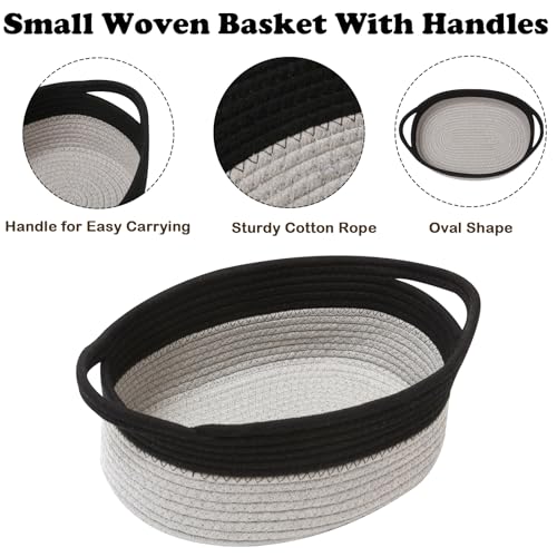Image of Woven Rope Basket - Baby Gift Basket with Bag & Ribbon, Black&Grey