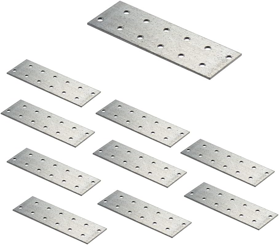 VHG Innovation Flat Connecting Joining Plates - Heavy Duty Perforated Brackets, Galvanised Steel Sheet Braces, Metal Timber Fixing Repair Connector - Pack of 10 pcs (120 x 40 x 2)