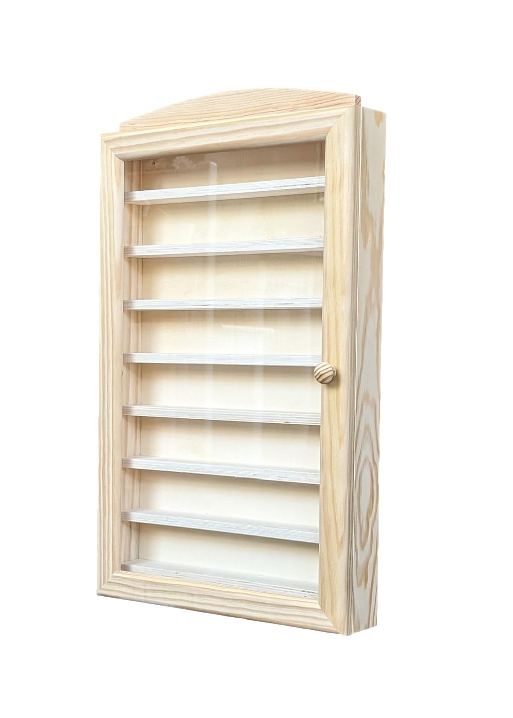www.greca.info Vitrina expositora para Colecciones. En Madera de Pino en Crudo. Se Puede Pintar. Medidas (Ancho/Fondo/Alto): 30 * 6.5 * 54 cms.