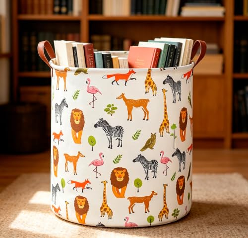 Image of CLOCOR Laundry Basket,Safari Room Decor,Waterproof Storage Basket(Jungle Animals)