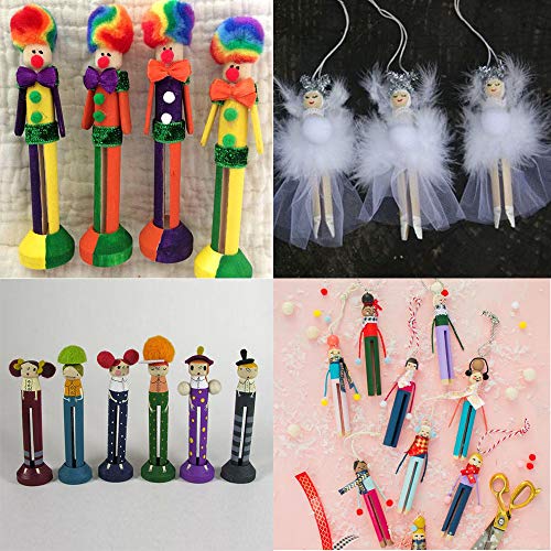 Winlyn 50PCPINS 50 Sets Unfinished Wood Doll Pins Doll Clothespins Wooden Round Peg Wood Clothespins And Stands Craft Supplies thumb #3