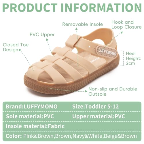 Image of Luffymomo Boys Girls Closed Toe Sandals Lightweight Beach Water Shoes Adjustable Summer Outdoor Sandal for Toddler /Little Kids